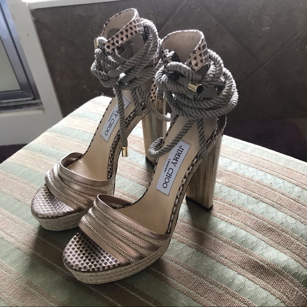 Jimmy Cho Mayje 130 Rope Tie Sandals SZ 37